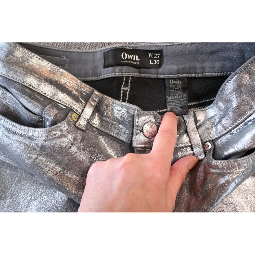 Own. Metallic Silver Straight Leg Jeans Womens 27 - Picture 9 of 10